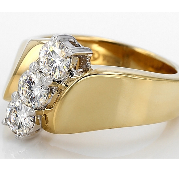 Moissanite Fire 14k Yellow Gold Over Sterling Silver 3-Stone Ring 1.00ct, Size 7 - Picture 2 of 9